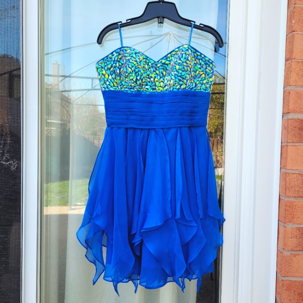 Royal blue crystal embellishments dress